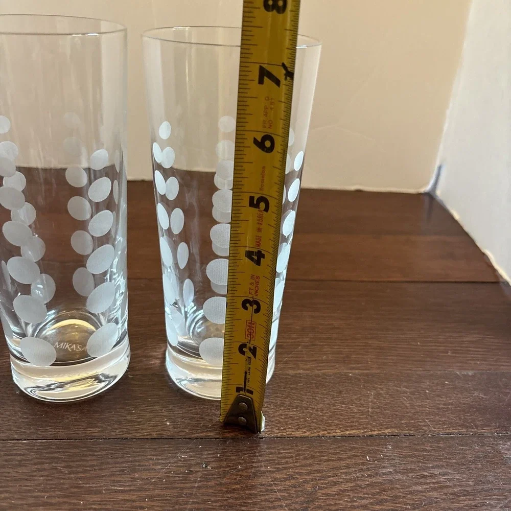 2 Mikasa Cheers Highball Tumbler Tom Collins‎ Glasses Etched 7.25 Dots / Bubbles
